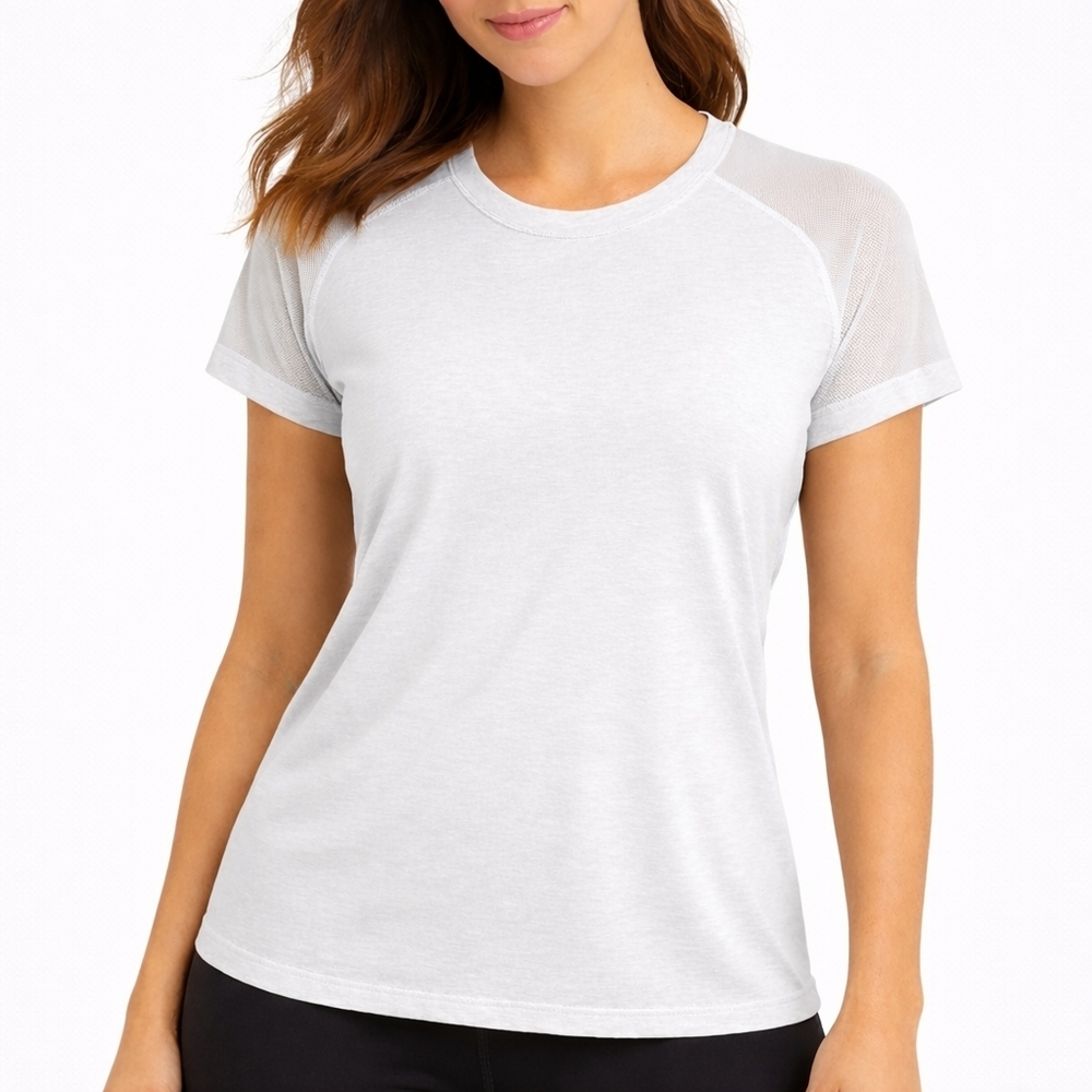 Athleta Mesh Shoulder Active Tee Gray White Workout Top Small
